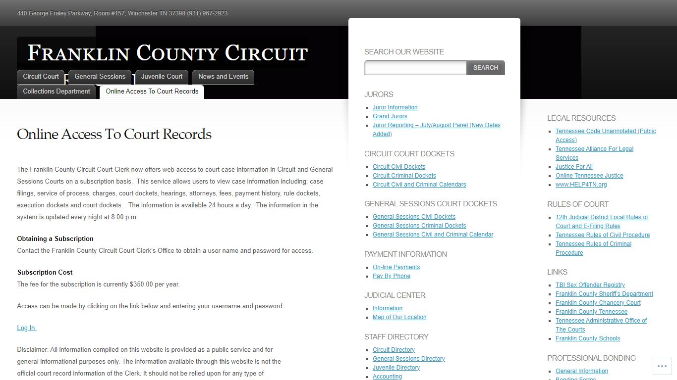 Online Access To Court Records | Franklin County Circuit Court Clerk